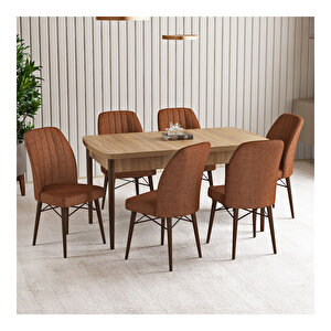 Vien Meşe Desen 80x132 Mdf Açılabilir Mutfak Masası Takımı 6 Adet Sandalye Kiremit