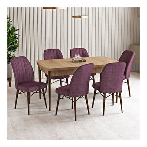 Vien Meşe Desen 80x132 Mdf Açılabilir Mutfak Masası Takımı 6 Adet Sandalye