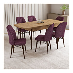 Vien Meşe Desen 80x132 Mdf Açılabilir Mutfak Masası Takımı 6 Adet Sandalye