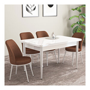 Life Beyaz 70x110 Sabit Mdf  Mutfak Masası Takımı 4 Adet Sandalye Kiremit