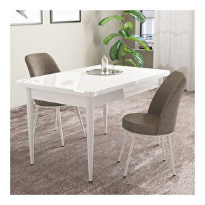 Life Beyaz 70x110 Sabit Mdf  Mutfak Masası Takımı 2 Adet Sandalye Cappucino
