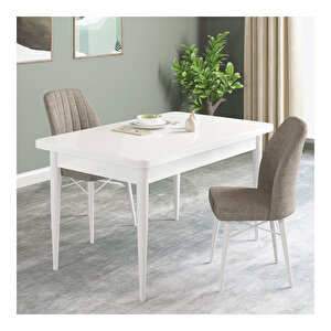 Pista Beyaz 70x110 Sabit Mdf  Mutfak Masası Takımı 2 Adet Sandalye Cappucino