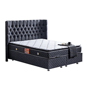 Platinum Çift Kişilik Baza Başlık Real Pedli Full Ortopedik Yatak Seti Antrasit 160x200 cm