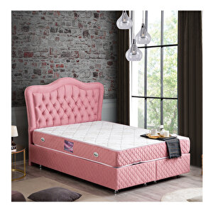 Camelli Çift Kişilik Baza Başlık Deluxe Full Ortopedik Yatak Seti Pembe 180x200 cm