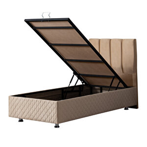 Tetra Tek Kişilik Baza Başlık Deluxe Full Ortopedik Yatak Seti Bej 90x200 cm