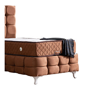 Duke Lüx Tek Kişilik Baza Başlık Deluxe Full Ortopedik Yatak Seti Açık Kahve 90x190 cm