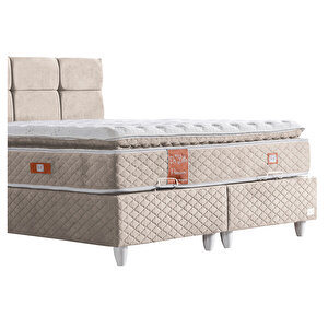 Gümüş Tek Kişilik Baza Başlık Real Pedli Yatak Seti, Krem 90x200 cm
