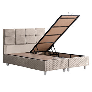 Gümüş Tek Kişilik Baza Başlık Real Pedli Yatak Seti, Krem 90x200 cm