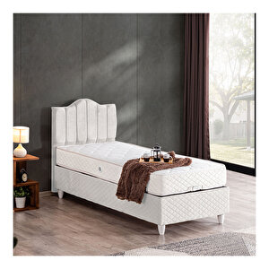 Trend Tek Kişilik Baza Başlık Letto Yatak Seti Beyaz 90x200 cm