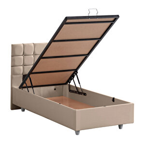 Almada Tek Kişilik Baza Başlık Letto Yatak Seti Bej 90x200 cm