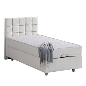 Tavira Tek Kişilik Baza Başlık Letto Yatak Seti Beyaz 90x200 cm