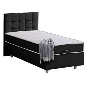 Tavira Tek Kişilik Baza Başlık Letto Yatak Seti Antrasit 100x200 cm