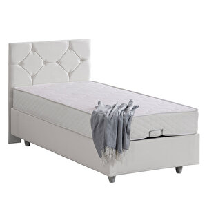 Glamis Tek Kişilik Baza Başlık Letto Yatak Seti Beyaz 100x200 cm