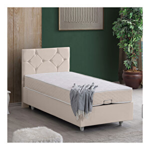 Glamis Tek Kişilik Baza Başlık Letto Yatak Seti Krem 90x190 cm