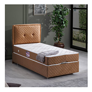 Vectra Tek Kişilik Baza Başlık Deluxe Yatak Seti Açık Kahve 100x200 cm