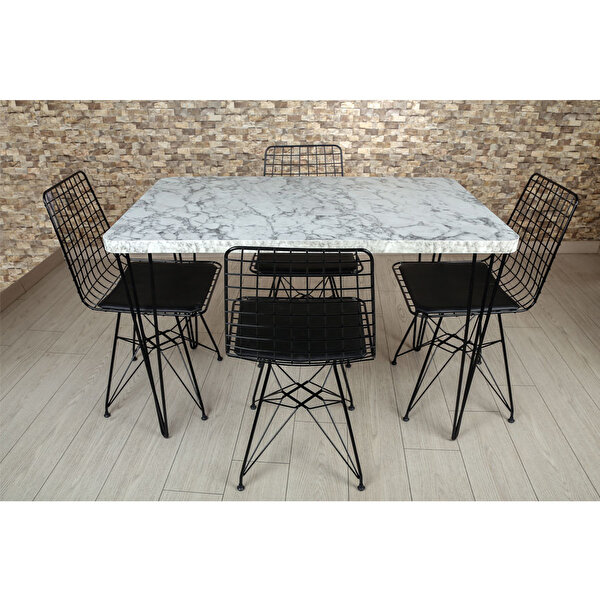 Akın Lux Mermer Görünümlü Masa Sandalye Set Beyaz ALM301
