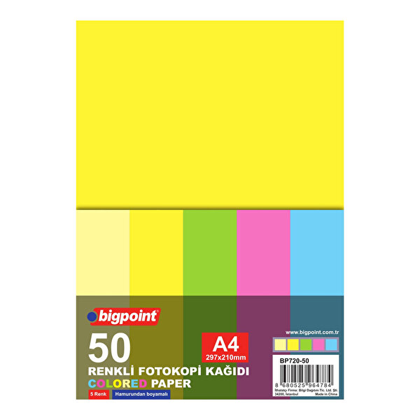 BP Renkli Fotokopi Kağıdı 5 Renk 50`li