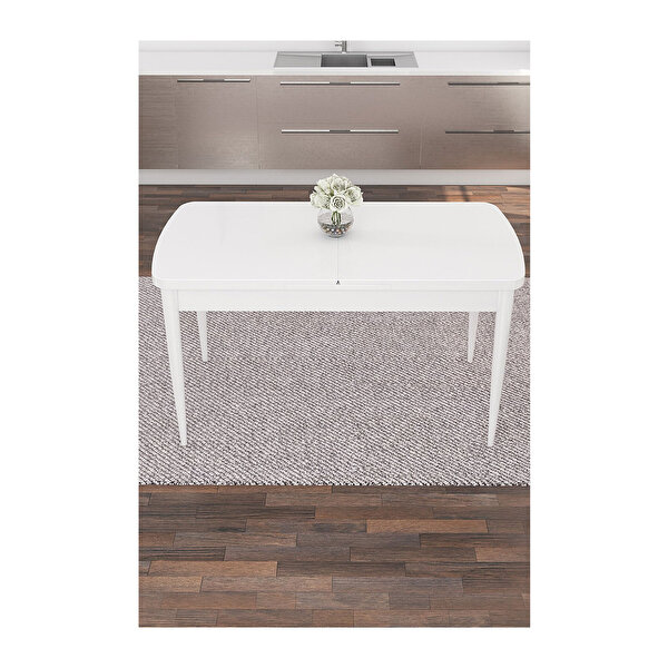 Canisa Taç Serisi Açılabilir 80x132 Mutfak Masas yemek Masası Beyaz