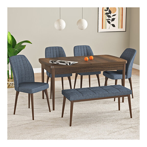 Hoopsii Laris Barok Desen 80x132 Mdf Açılabilir Mutfak Masası Takımı 4 Sandalye 1 Bench Antrasit