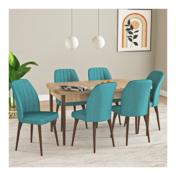 Hoopsii Laris Meşe Desen 80x132 Mdf Açılabilir Mutfak Masası Takımı 6 Adet Sandalye Turkuaz Hoopsii Laris Meşe Desen 80x132 Mdf Açılabilir Mutfak Masası Takımı 6 Adet Sandalye Turkuaz