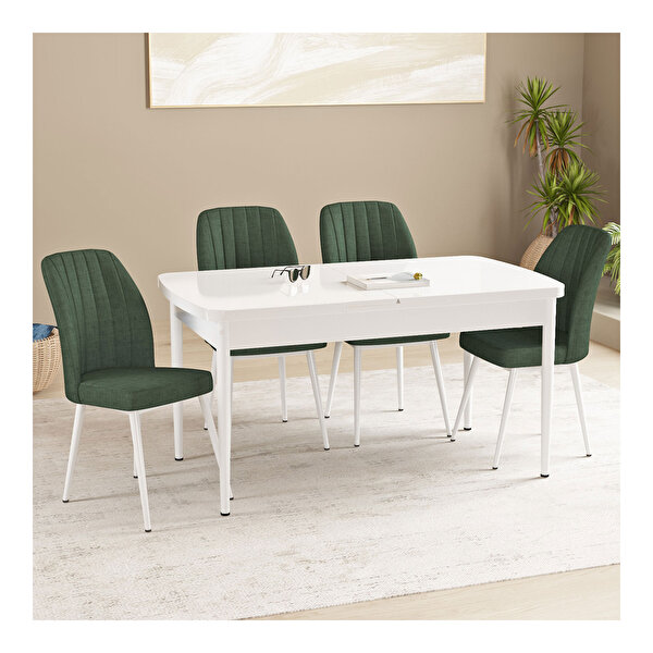 Hoopsii Daisy Beyaz 70x114 Mdf Açılabilir Mutfak Masası Takımı 4 Adet Sandalye Haki