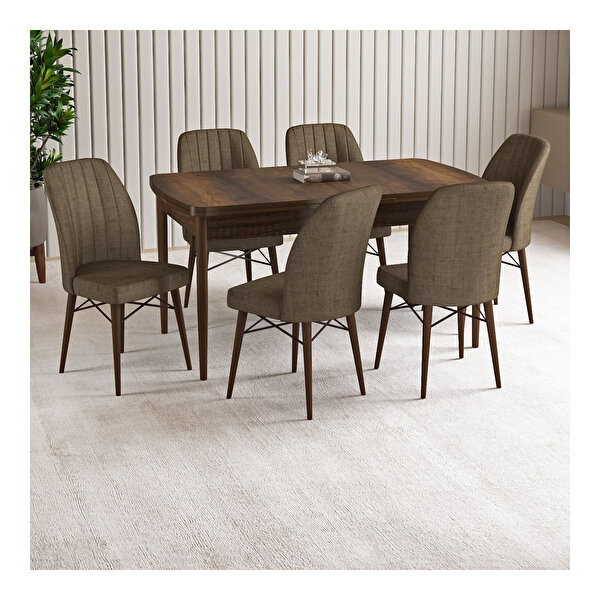 Hoopsii Vale Barok Desen 70x114 Mdf Açılabilir Mutfak Masası Takımı 6 Adet Sandalye Kahve Hoopsii Vale Barok Desen 70x114 Mdf Açılabilir Mutfak Masası Takımı 6 Adet Sandalye Kahve