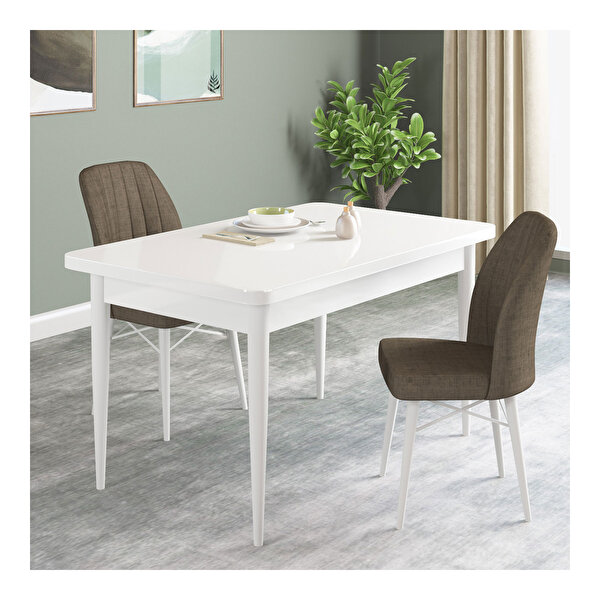 Hoopsii Pista Beyaz 70x110 Sabit Mdf Mutfak Masası Takımı 2 Adet Sandalye Kahve