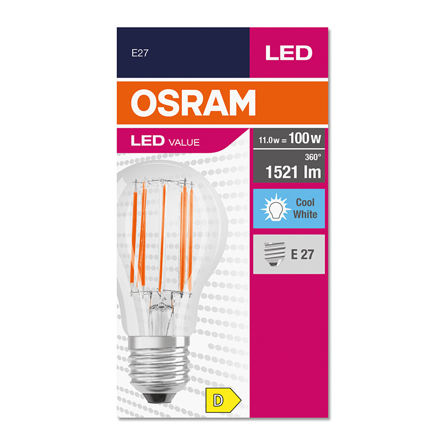 Osram
    Filament E27 A60 11W/40K 1521 lm Şeffaf_0