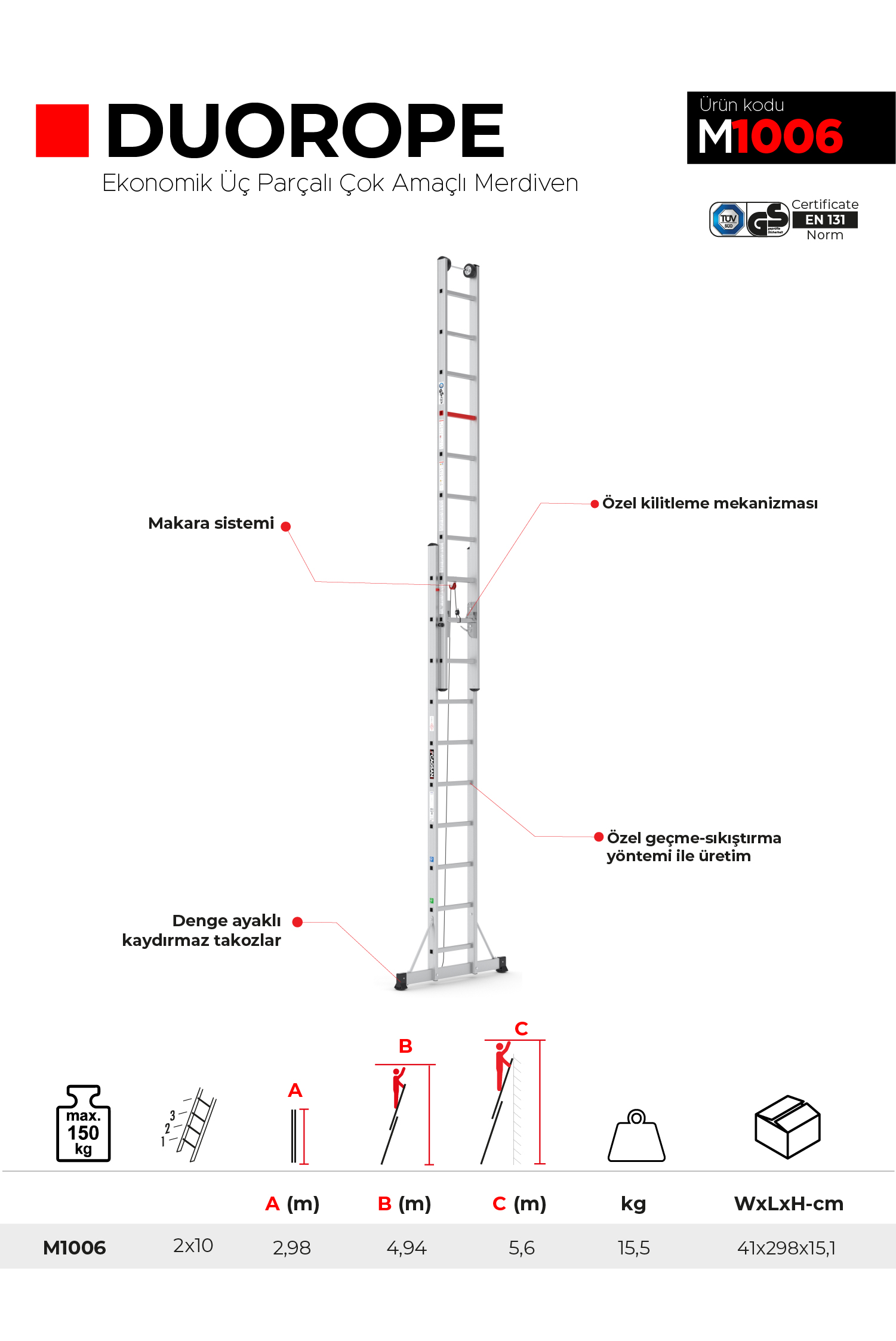 2x10 Basamaklı Duorope - İpli & Makaralı Merdiven M1006