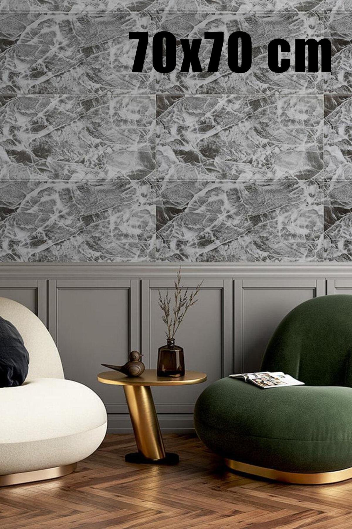 4 Adet, 70x70 Cm 0,50M² Gri Renk 3d Dekoratif Kendinden Yapışkanlı Esnek Duvar Kaplama Panel Köpük -Fc01