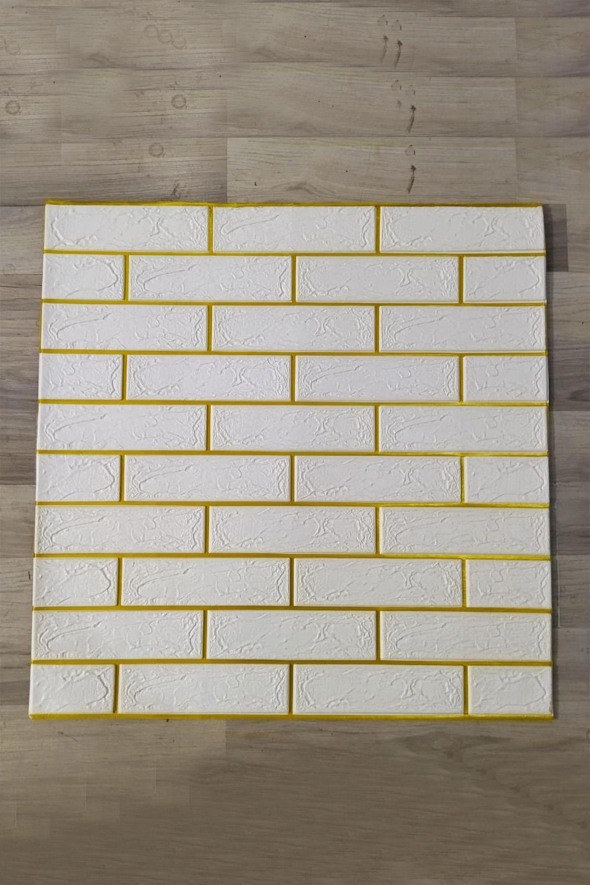 4 Adet, 70x70cm 0,50M² Gold Beyaz Dekoratif Kendinden Yapışkanlı Tuğla Kesme Estetik 3d Duvar Paneli Köpük -1211