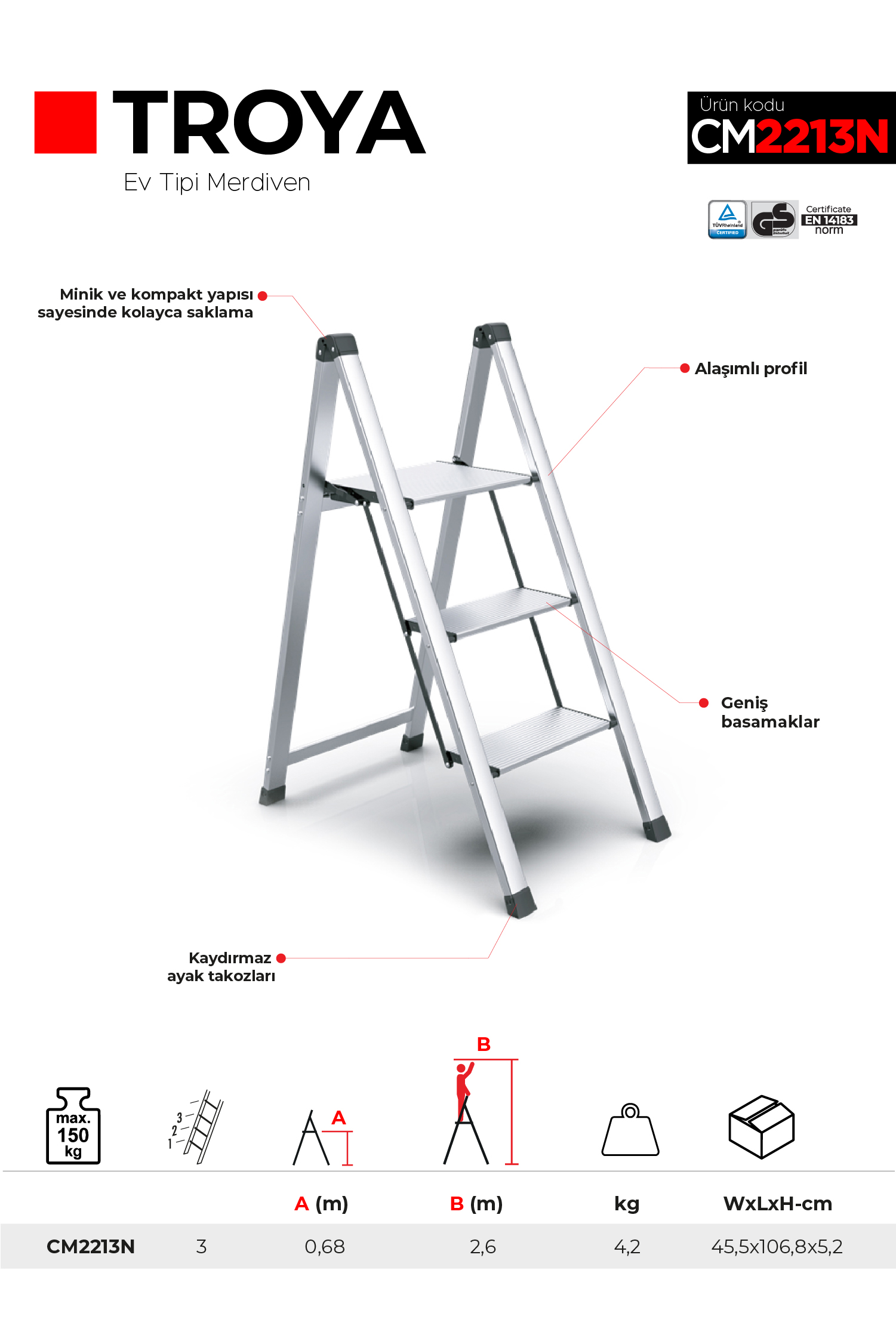 3 Basamaklı Troya - Ev Tipi Merdiven Cm2213n