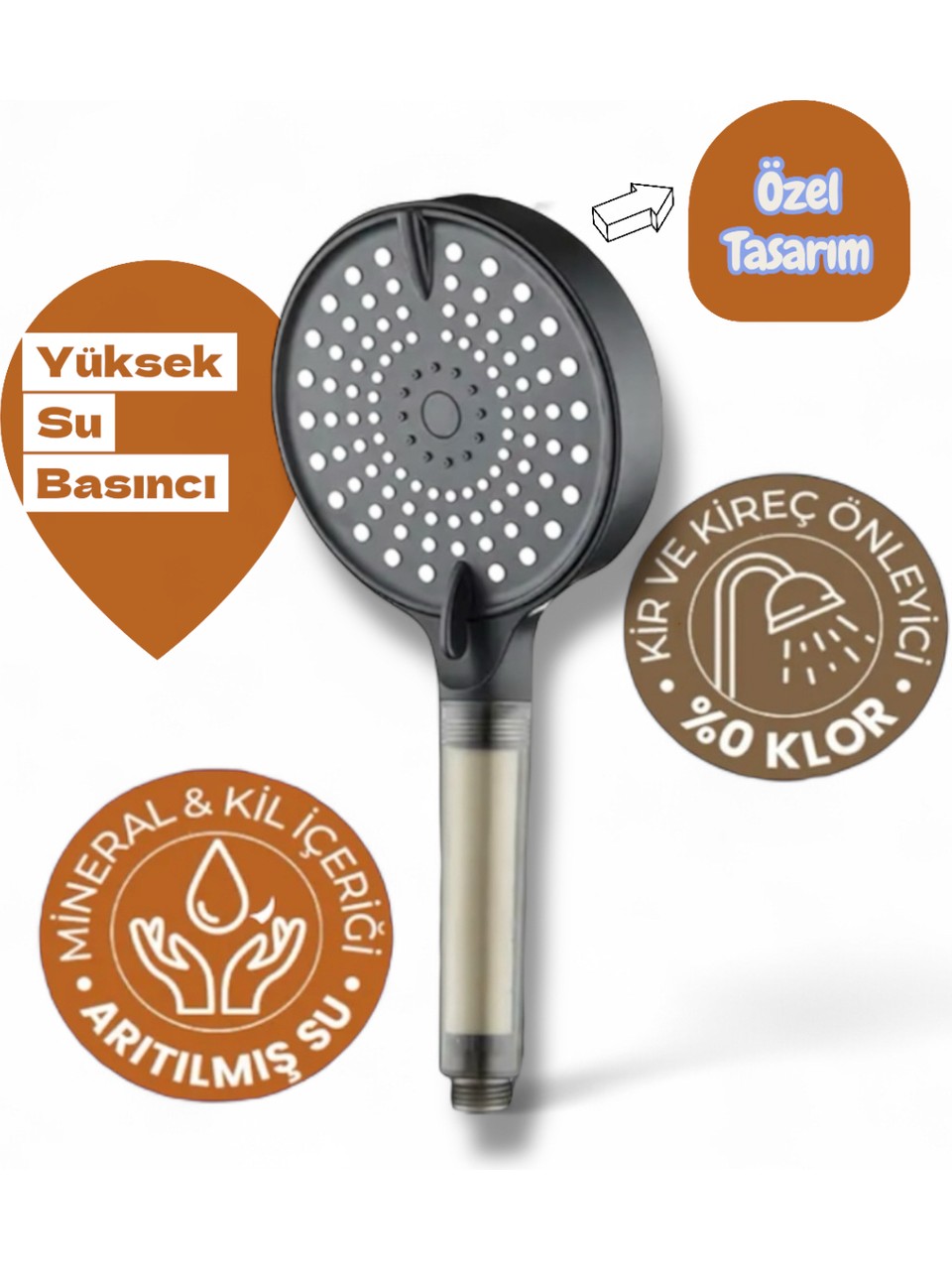 2 Adet Yedek Filtreli Yüksek Basınç Özellikli Su Tasarruflu Kireç Önleyici Özellikli Duş Başlığı