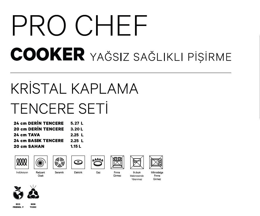 Pro Chef Kristal Kaplama 8 Parça Tencere Seti Gece Mavisi